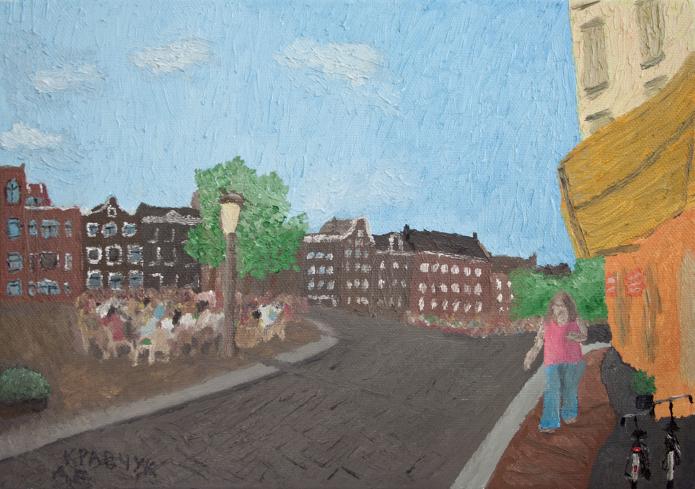 Картина-"Relaxed corner of Singel and Torensteeg streets"