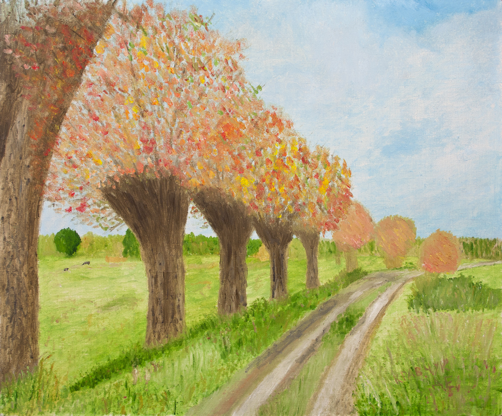 Картина - "Деревья у дороги"