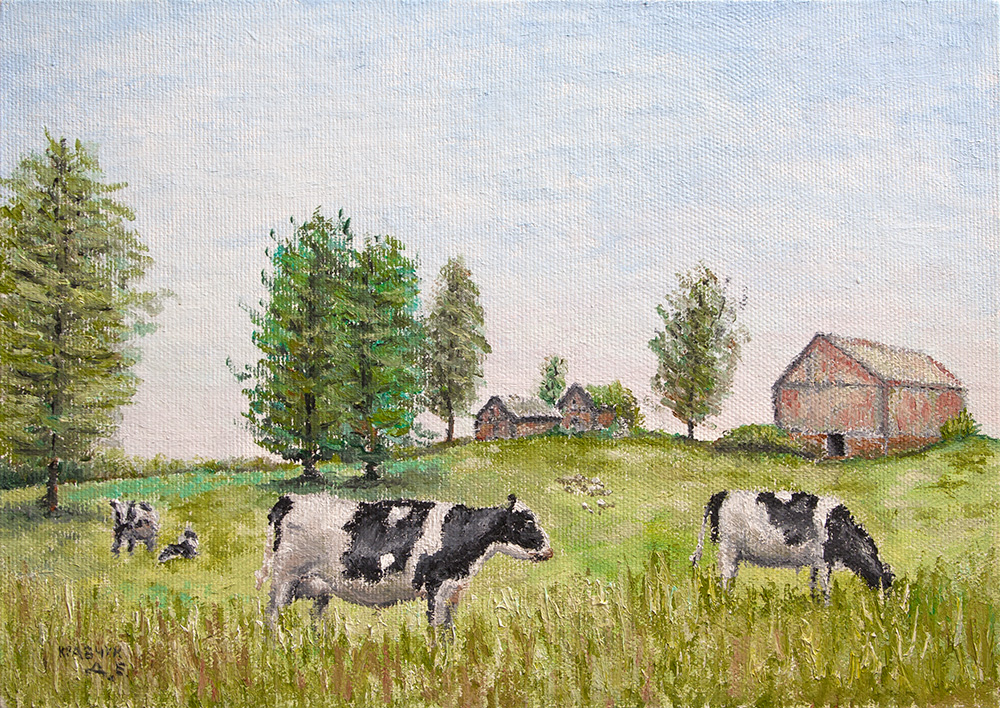 Картина - "Коровы на поле"